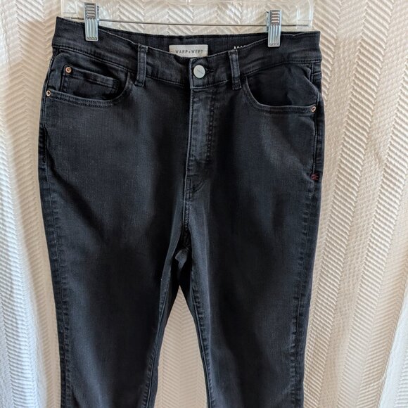 Warp + Weft MAB Slim Straight Claremont Jeans Black Size 8/29 front hem slits - Picture 5 of 10